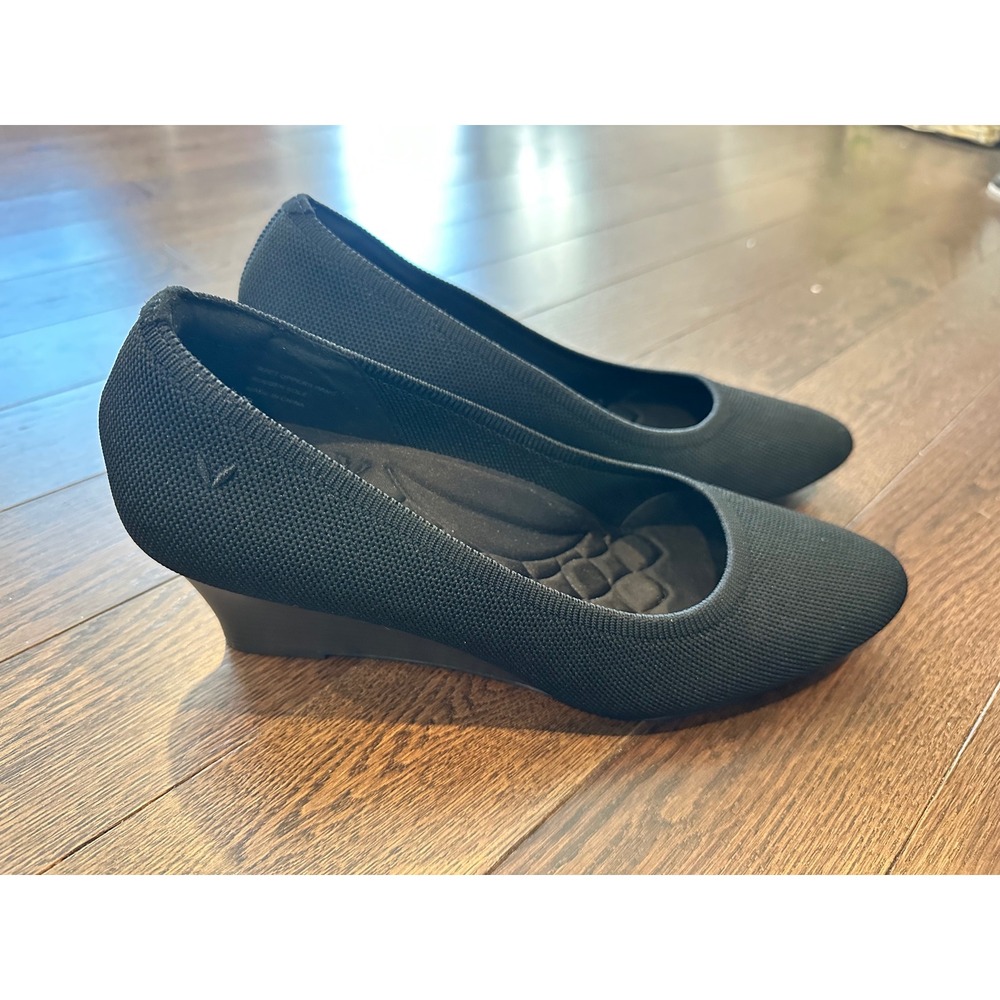 VIVAIA Women Black Pointed Toe Knit Wedge Pumps Comfort Cushioned Heels 41